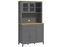 Armário de Cozinha BTFORUS com 5 portas, 2 com vidro, 1 gaveta e nicho (180cm) cinza