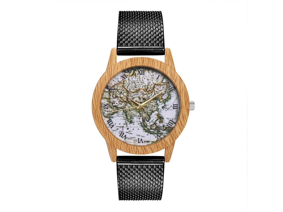 Reloj De Pulsera Unisex De Cuarzo Con Correa De Malla Redonda Zhoulianfa (negro)