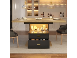 Mesa Extensível 110-140x80x75cm Com Iluminação Led, Para 6 Pessoas, Cozinha, Terraço E Sala De Jantar