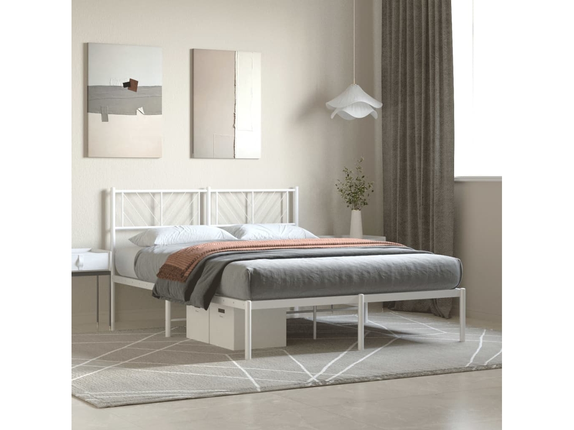 Vidaxl Estrutura De Cama Com Cabeceira 140x200 Cm Metal Branco