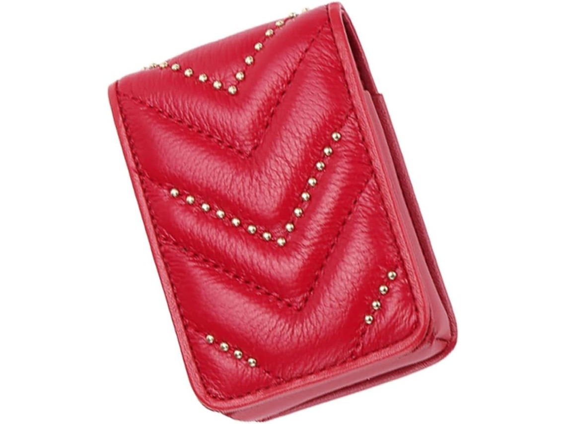 Nécessaire Pequena De Couro Vermelho, Impermeável, Com Zíper E Espelho