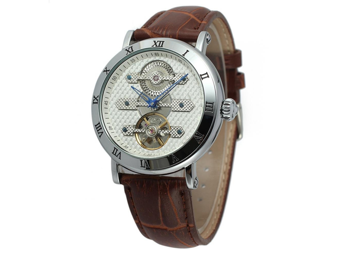 Relógio Automático Mecânico Masculino Forsining Resistente À Água 30m Pulseira Marrom