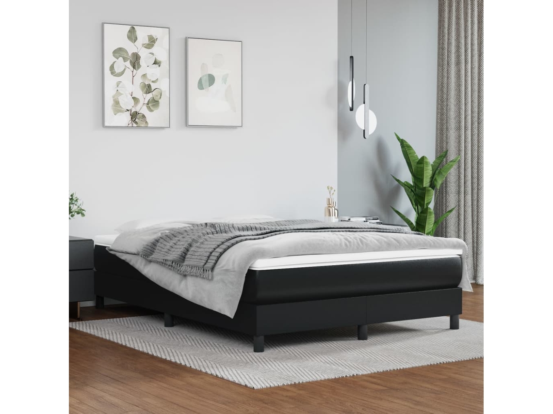 Vidaxl Cama com Molas/colchão 140x200 Cm Couro Artificial Preto
