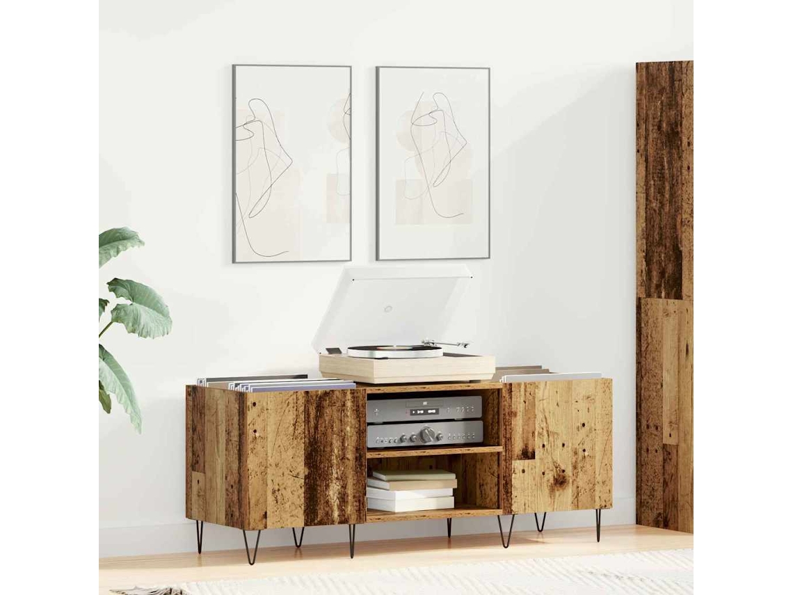 Vidaxl Armário Para Discos De Vinil Madeira Antiga 121 X 38 X 48 Cm