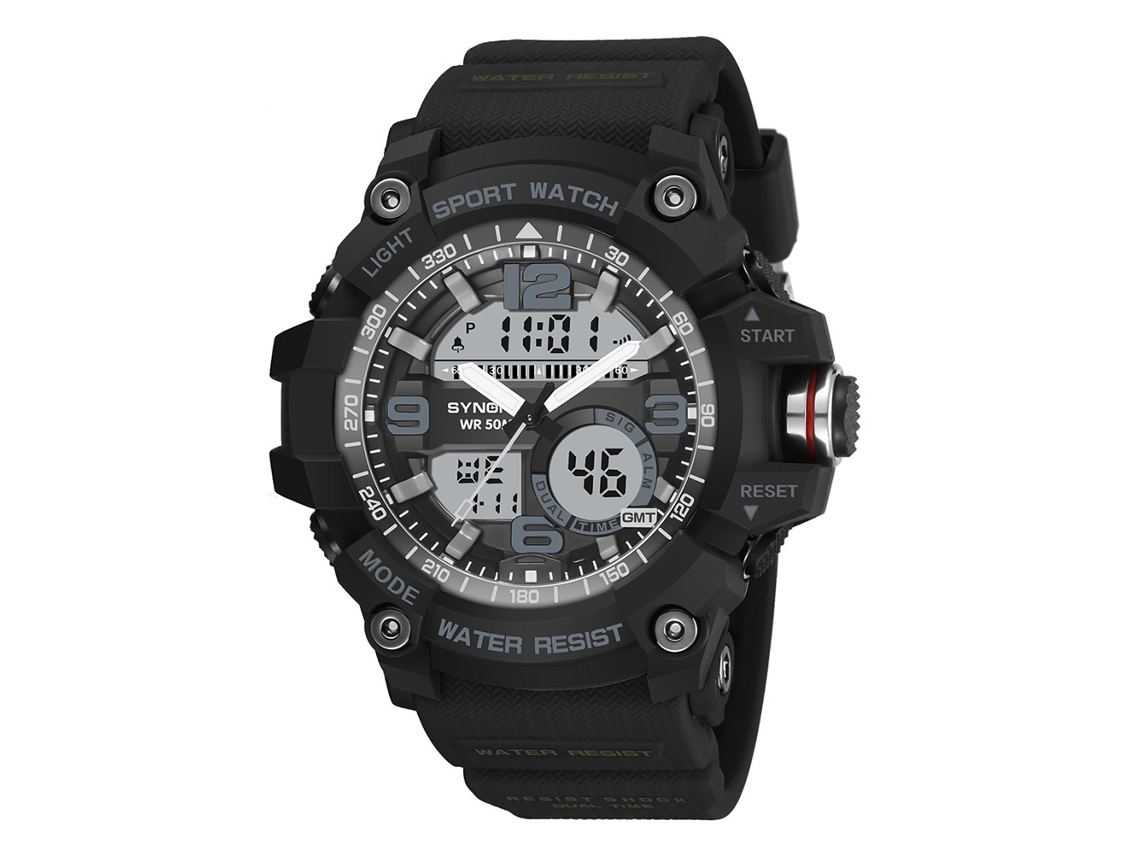 Relógio digital esportivo multifuncional Synoke 9198 preto para homens e meninos, à prova d'água.
