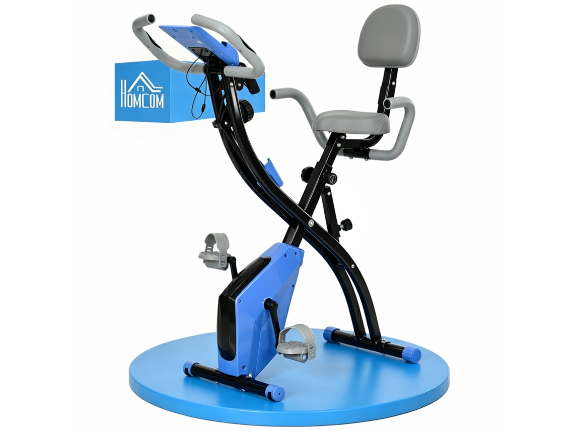 Bicicleta Ergométrica Dobrável Com Resistência Magnética De 8 Níveis, Sensor De Frequência Cardíaca, Volante De 2,5 Kg, Azul.