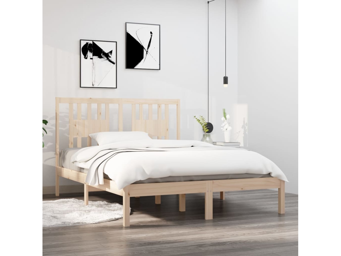Vidaxl Estrutura De Cama Casal 135x190 Cm Madeira Maciça