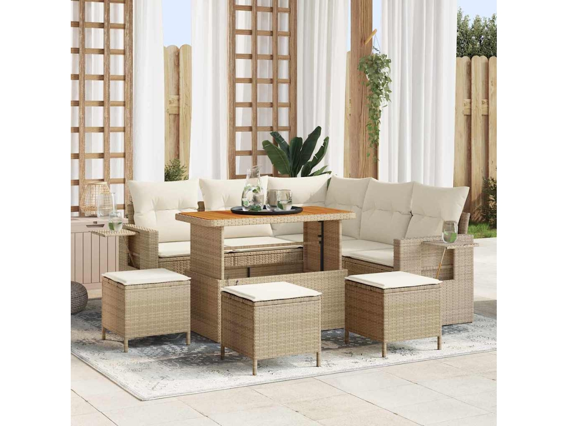 Vidaxl Conjunto De Sofá De Jardim 9 Unid. Bege Vime Pe
