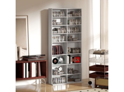 Scaffale Porta Cd Con 14 Ripiani Regolabili, Capacità Di 640 Cd/360 Dvd, 78.5x24x175 Cm, Bianco