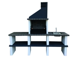Churrasqueira NESH Bbq Partner - com 4 Bancadas, Produzida Em Tijolo Cinza e Betão, Betão Pintado de Branco e Preto - 219x57x209cm