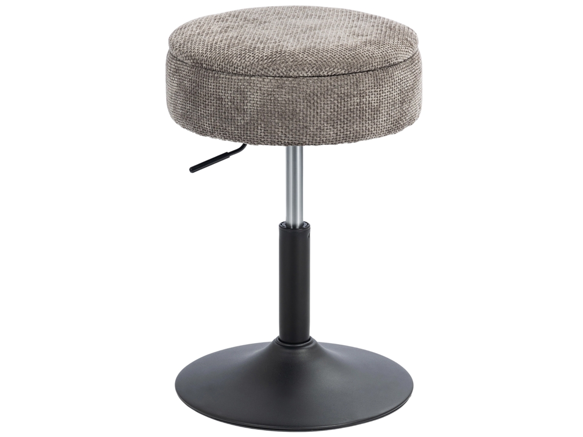 Banco De Bar Com Armazenamento Altura Ajustável Giratório Estofado Em Chenilla 39x39x49-65 Cm Cinzento