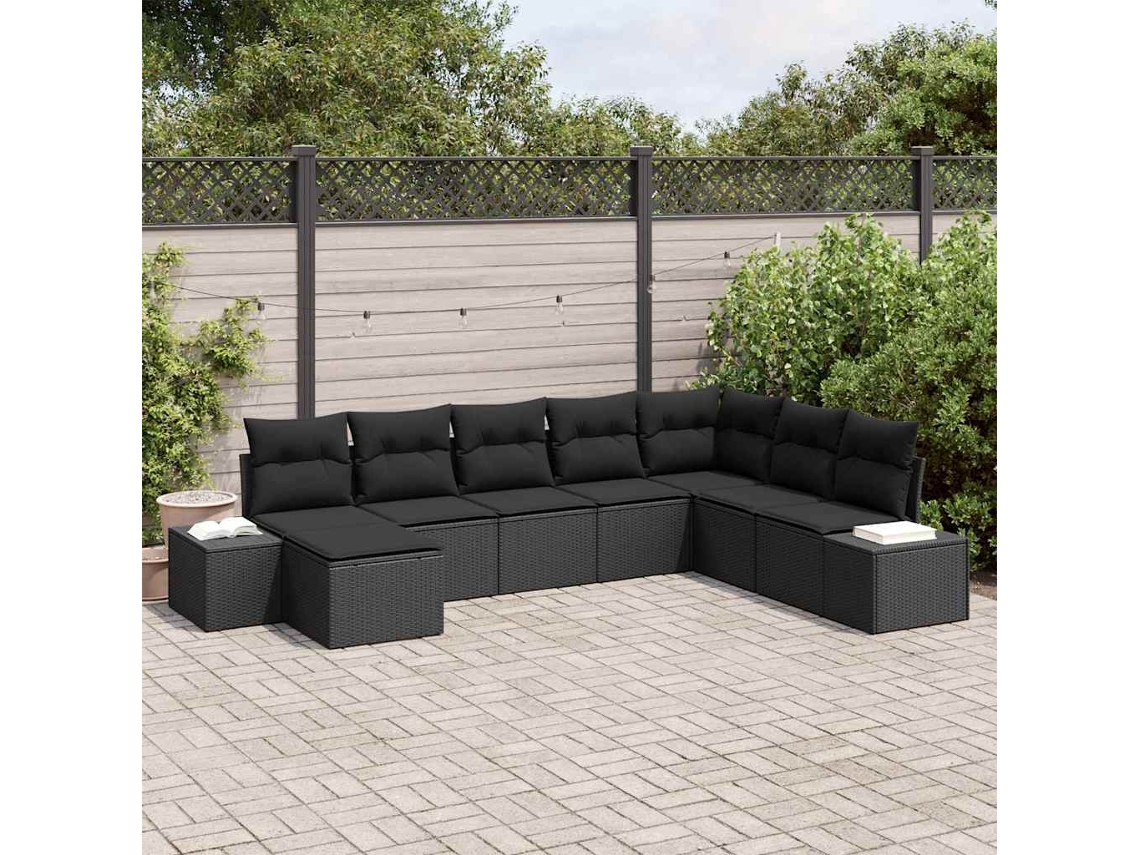 Vidaxl Conjunto De Sofá De Jardim 8 Unid. Preto Vime Pe