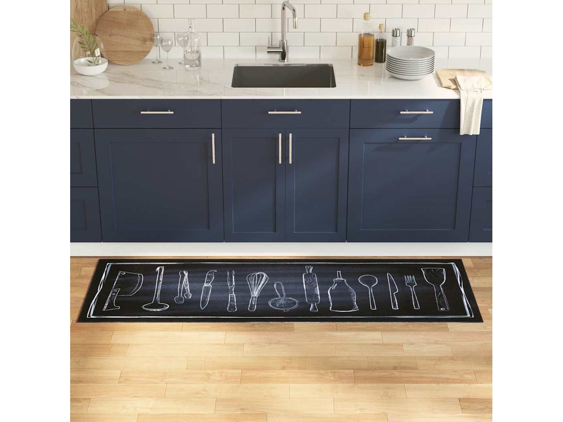 Vidaxl Tapete De Cozinha Preto 180 X 60 Cm Veludo