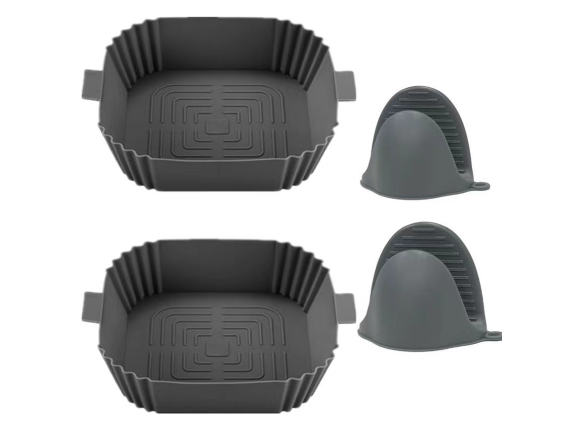 Kit Com 2 Formas De Silicone Para Air Fryer + 2 Luvas Anti-calor - Reutilizáveis, Antiaderentes E Resistentes Ao Calor