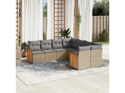 Vidaxl 8 Pcs Conjunto De Sofás P/ Jardim Com Almofadões Vime Pe Bege