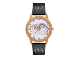 Reloj De Pulsera De Cuarzo Para Mujer Y Hombre Con Correa De Malla Redonda Casual (negro)