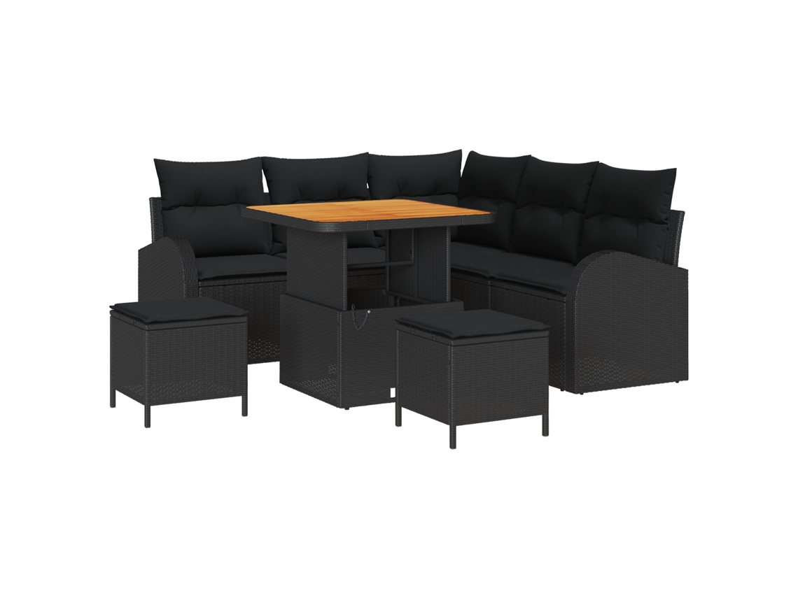 Conjunto 8 Sofá De Jardim Vidaxl Preto Vime Pe (178,5 X 178,5 X 85 Cm)