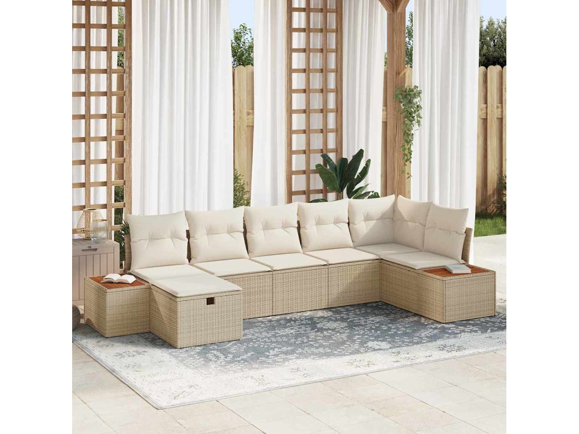 Vidaxl Conjunto De Sofá De Jardim 7 Pcs Bege Rattan Sintético
