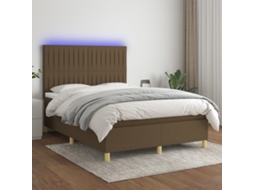 Cama Box Spring C/ Colchão/led 140x200cm Tecido Castanho-escuro