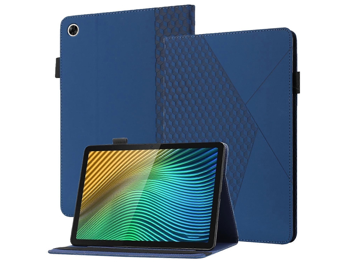 Capa De Couro Para Tablet Oppo Realme Pad Com Estampa De Losangos, Formato Horizontal, Com Compartimentos Para Cartões E Suporte.