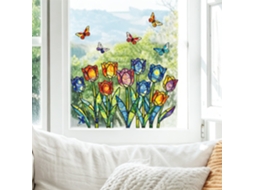 Adesivos Eletrostáticos Removíveis Para Janelas, Com Tulipas E Borboletas Ao Estilo De Van Gogh.