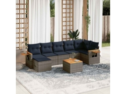 Vidaxl 8 Pcs Conjunto Sofás P/ Jardim C/ Almofadões Vime Pe Cinzento