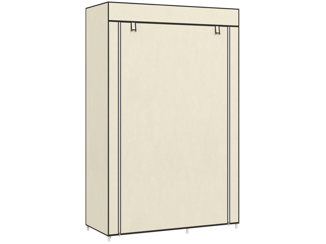 Armário Guarda-roupa Em Tecido Com Prateleiras Abertas, 103x43x162,5cm, Roupas Na Cor Creme