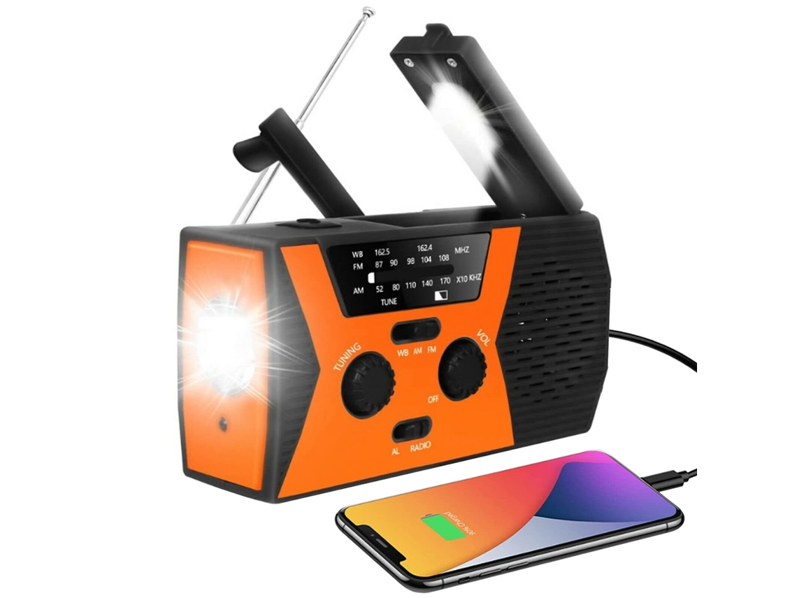 Rádio Meteorológico de Emergência de 2000mah com Bateria Externa, Carregamento Solar, Manivela, Alarme Sos AQUAFORGE
