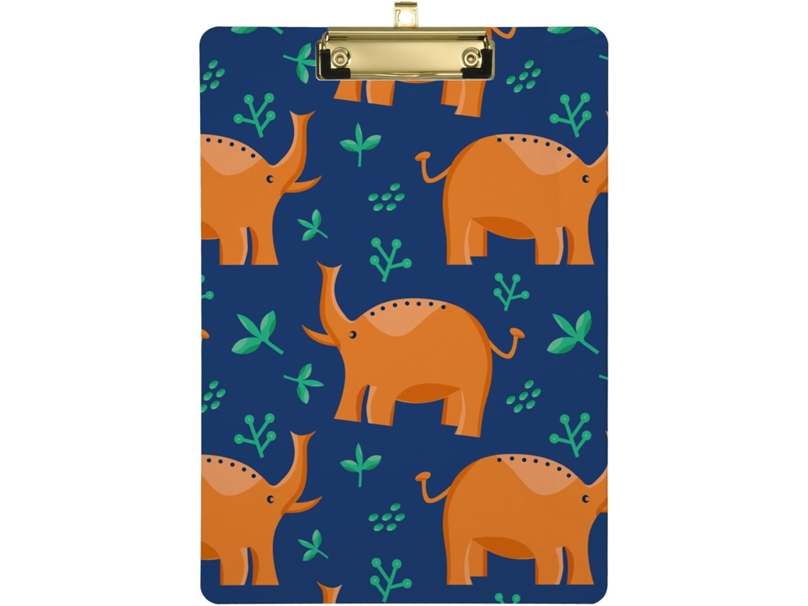 Prancheta Militar Com Estampa Elefante, Fundo Azul Tropical, Feita Plástica, Organizar Pranchetas E