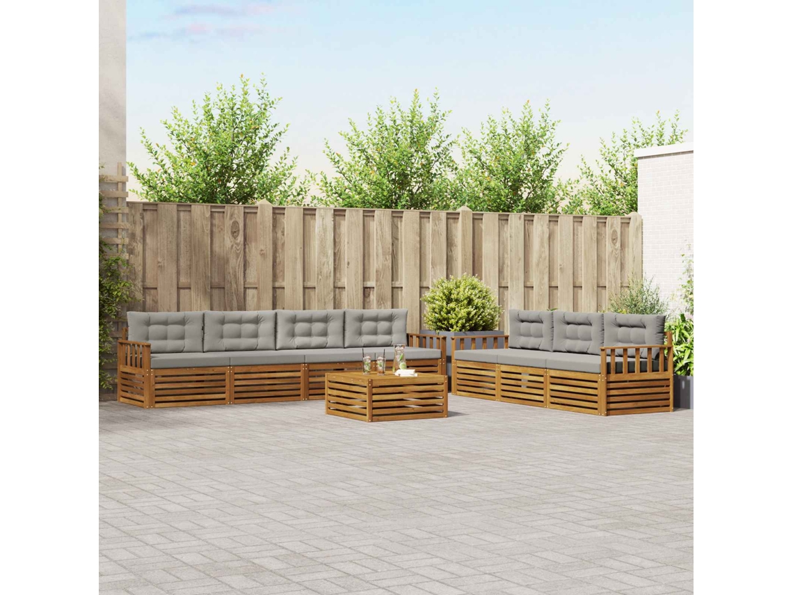 Vidaxl Conjunto De Sofás Para Exterior 8 Unid. Cinza Natural E Claro