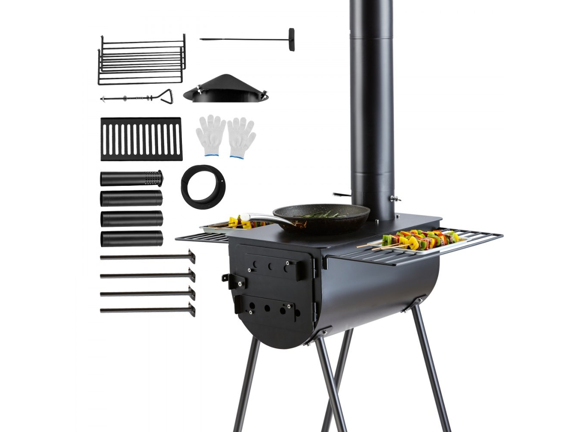 Forno A Lenha Portátil Para Campismo E Tendas, Câmara 550×330×295 Mm (49,2 L), Tubo/chaminé Ø127 Mm, Aço De Liga, Peso 24,5 Kg Tekmaquinas