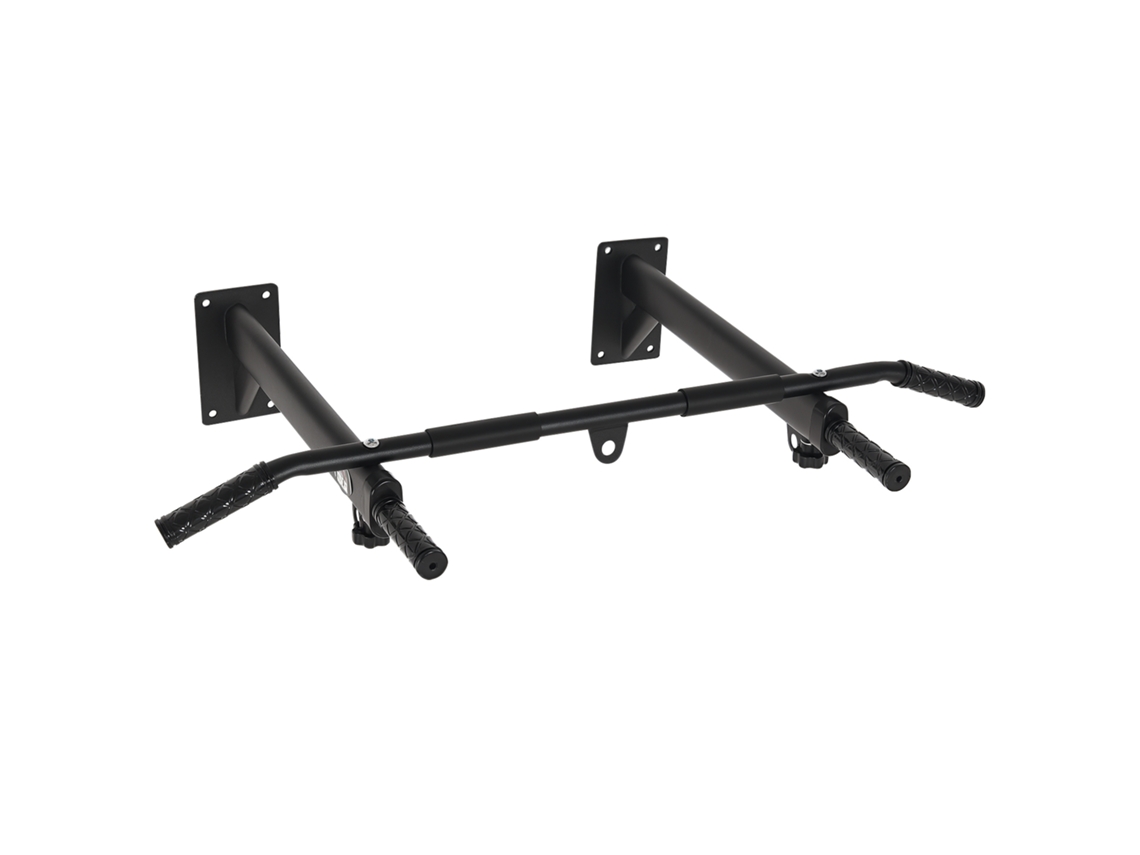 Barra de levantamento de peso para treinamento muscular na parede, ideal para uso doméstico, com capacidade máxima de 150 kg, dimensões de 93,5 x 65 x 17 cm, cor branca.