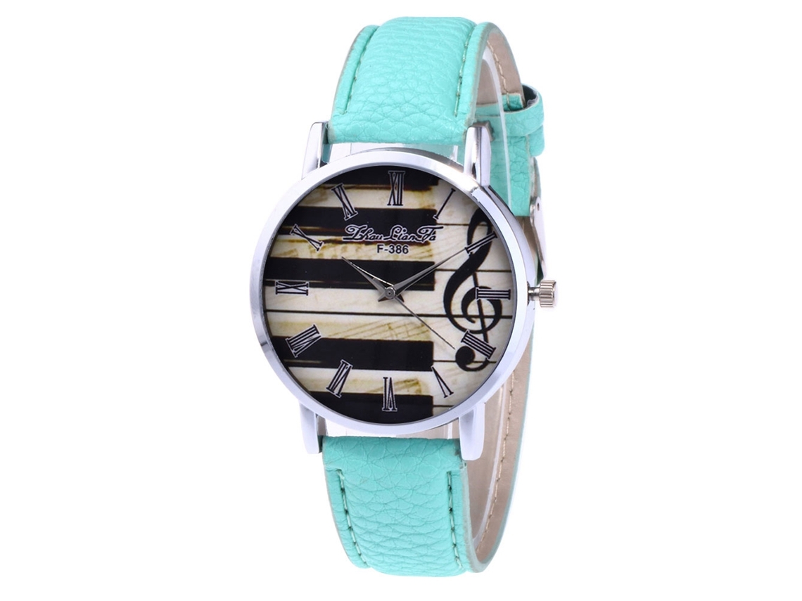 Relógio de quartzo com pulseira de couro PU, mostrador redondo moderno para mulheres e homens (verde menta)