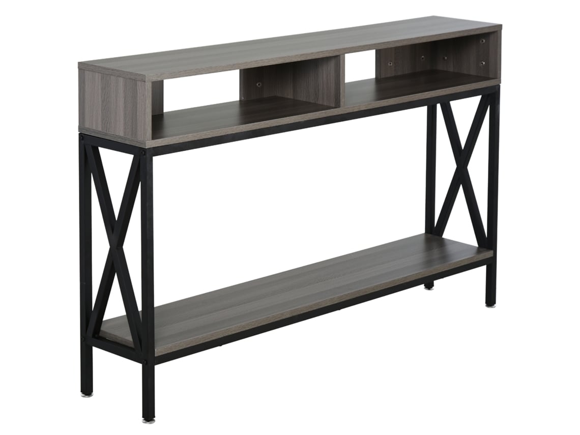 Mesa Consola Melamina de Madeira e Metal Cor Cinza e Preto 120x23.5x75cm Homcom