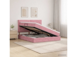 Vidaxl Cama De Armazenamento Led Com Colchão Rosa 140 X 200 Cm Veludo