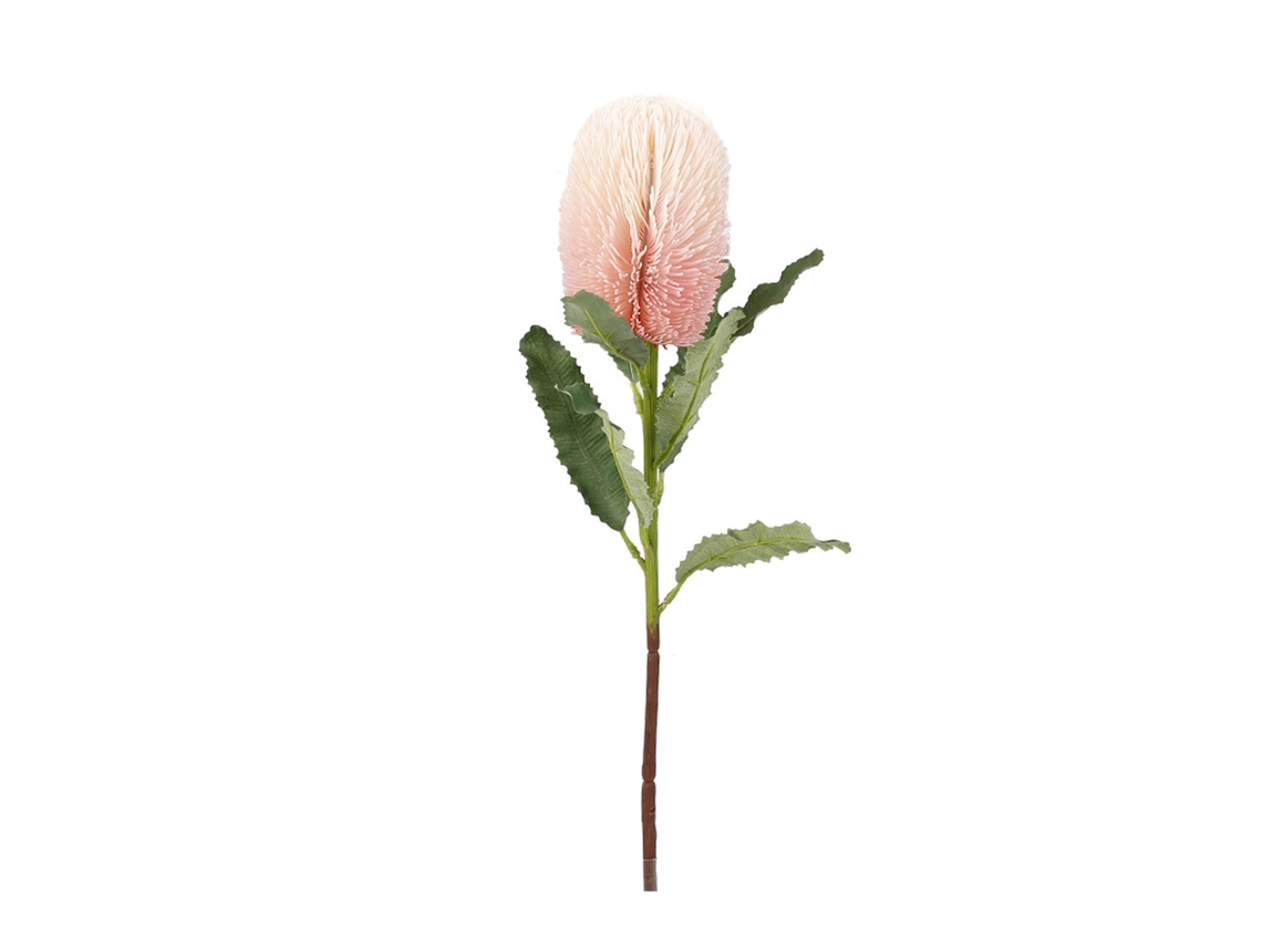 Flor Artificial Banksia Rosa Branco Para Decoração