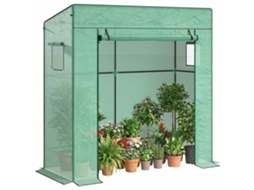 Estufa de plantas com 2 janelas laterais de malha e entrada enrolável em aço 196x77x197 cm verde | S/MARCA