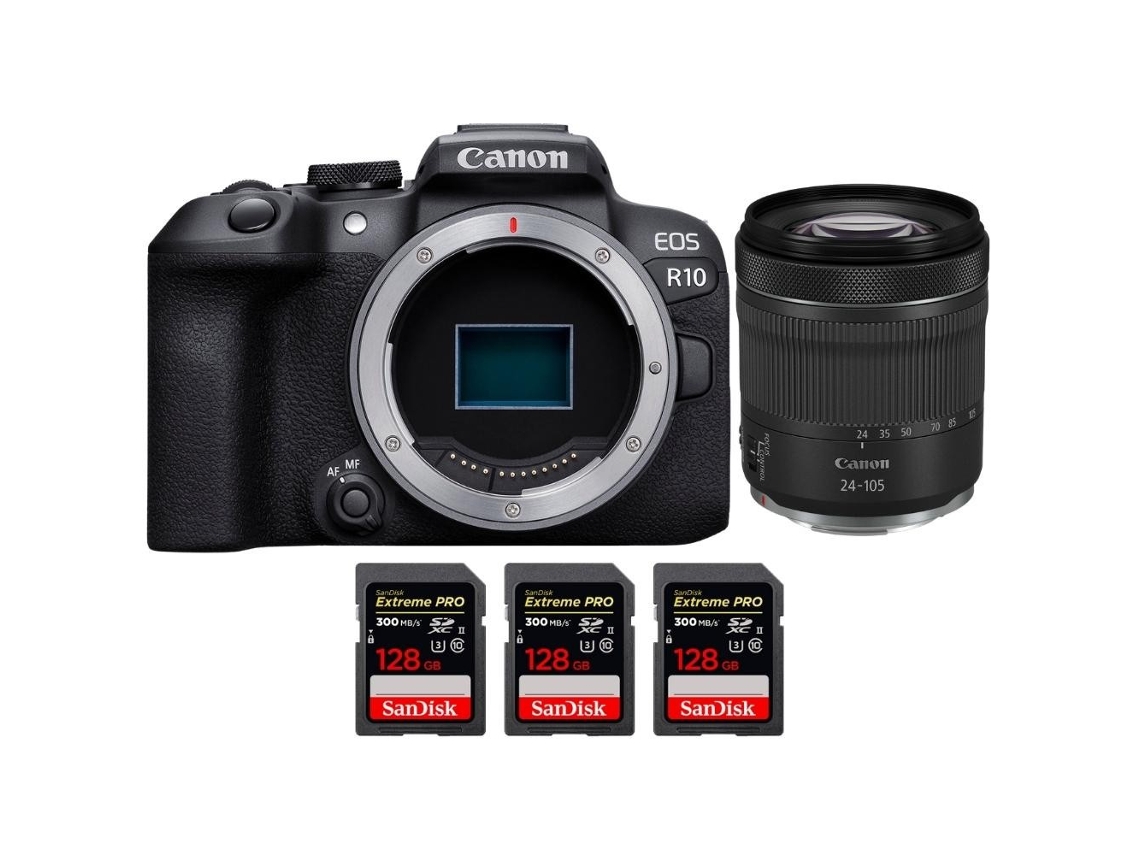 Eos R10 + Rf 24 105mm F4 7.1 Is Stm + 3 Sandisk 128gb Uhs ii 300mb/s Máquina Fotográfica Híbrida Aps c + Ebook Pricedirect CANON
