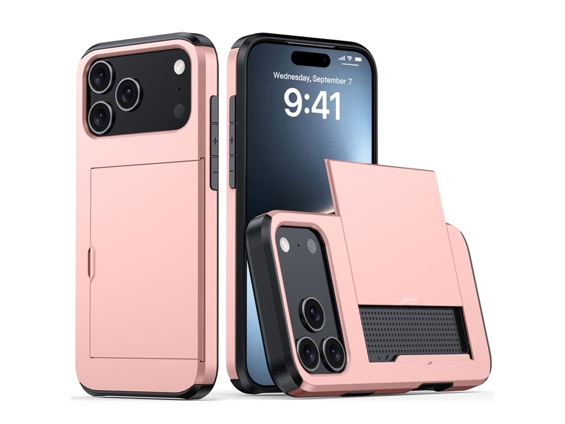 Capa Para Celular Com Porta-cartões Para Iphone 17 Pro Max - Ouro Rosa