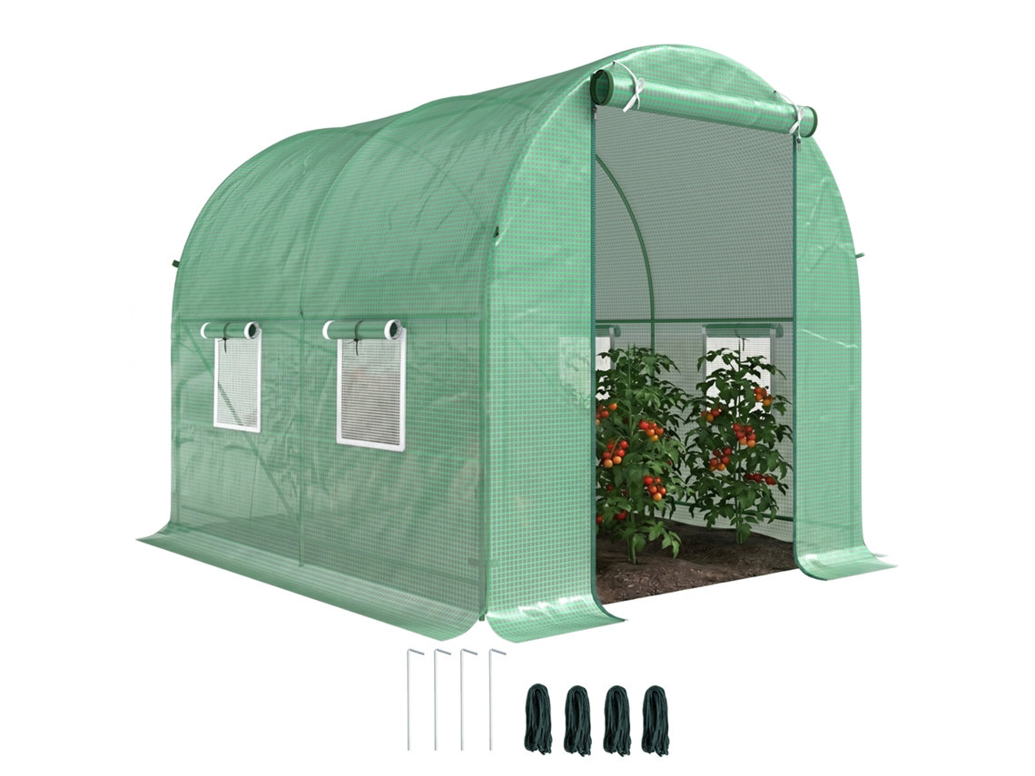 Estrutura de Aço para Estufa de Jardim e 4 Janelas Pe de 2,5x2x2m. Verde Ge