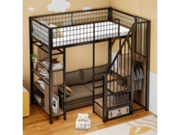 Cama Alta Metal 90x200 com Prateleiras e Escada