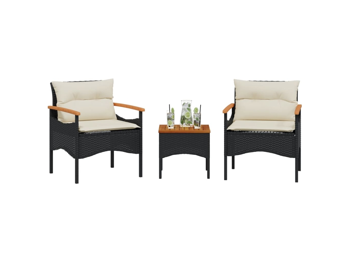 3 Pcs Conjunto Sofás De Jardim Com Almofadões Vime Pe Preto Dkd Home Decor
