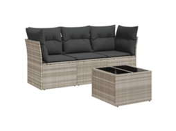 Conjunto de 4 Sofás de Jardim com Almofadões Vime Pe Cinzento Claro MAISON EXCLUSIVE (4 pcs)