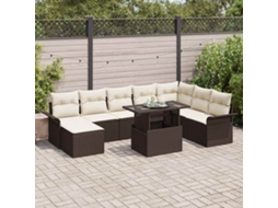 Vidaxl Conjunto De Sofá De Jardim Com Almofada 9 Pcs Castanho Vime Pe