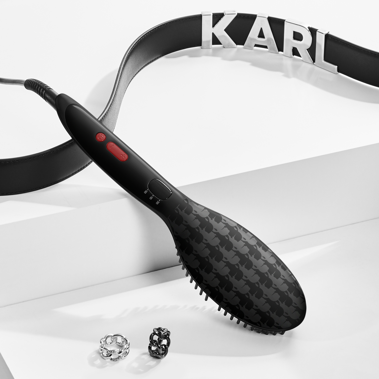 Rowenta x Karl Lagerfeld Powerstraight CF582L - Cepillo alisador pelo que  calienta y alisa, temperatura ajustable 160 ° - 180 ° - 200 °, tecnología