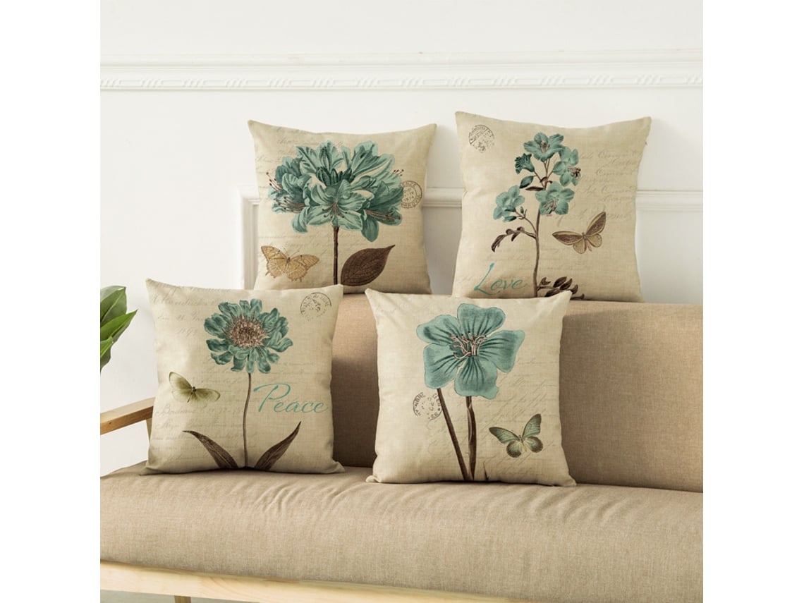 Conjunto De 4 Capas De Almofada Decorativas Em Algodão E Linho, 45 X 45 Cm
