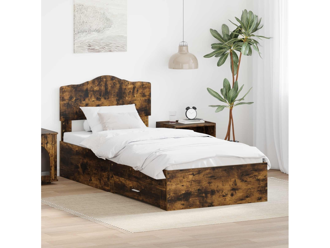 Vidaxl Estrutura da Cama com Cabeceira Carvalho Defumado 90 X 190 Cm