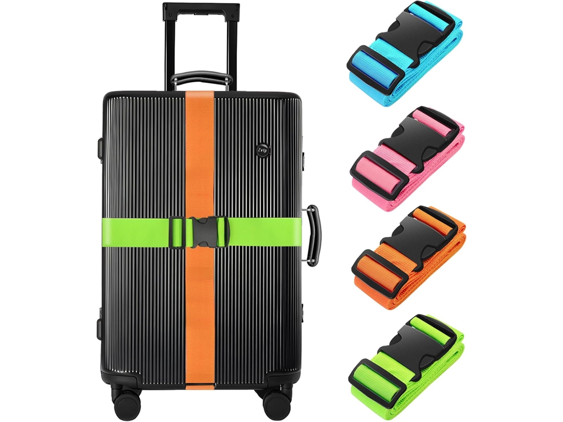 Conjunto De 4 Cintas Bagagem Com 200 Cm Comprimento Para Manter A Segura Durante Viagem. Acessório Premium Aprovado Pela Tsa Fechamento