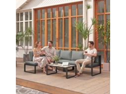 Sofá De Jardim Exterior Canto Para 5 Pessoas Com 2 Sofás, Cadeira Sem Apoios Braços, Mesa Café, Cinza Escuro