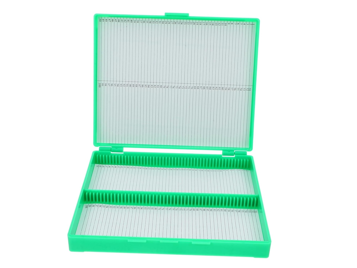 Caixa Para Lâminas De Microscópio Em Plástico Verde, Impermeável E Com Grande Capacidade Para 100 Lâminas
